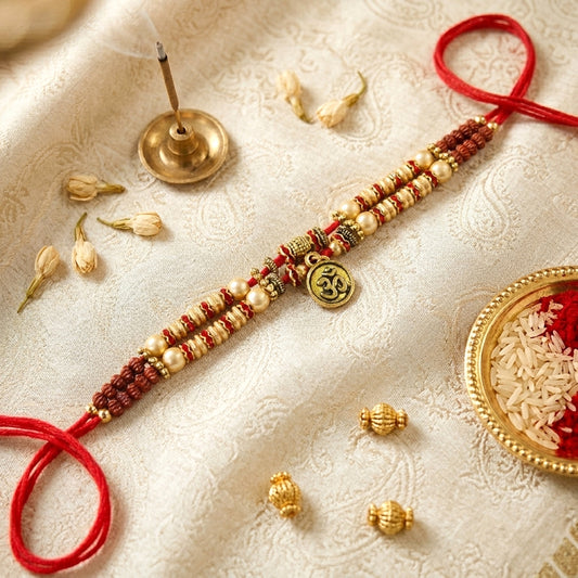 Exclusive Handmade Fancy Rakhi for Brother with Om Charm – Premium Beads Designer Rakhi