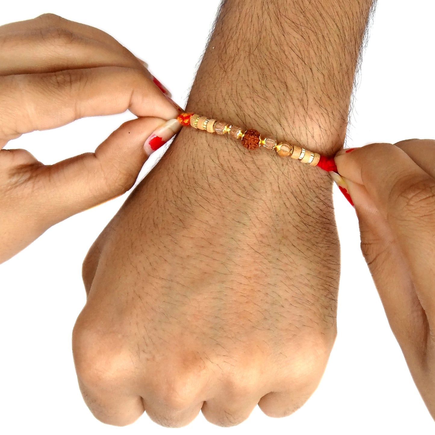 Elegant Rudraksha Bead Rakhi with Wooden Beads | Sacred Rakhi for Bhai
