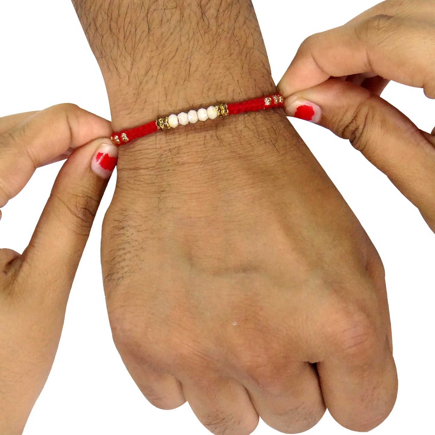 White Pearl Red Dora Rakhi for Brother – Pure & Elegant | Upharkaro