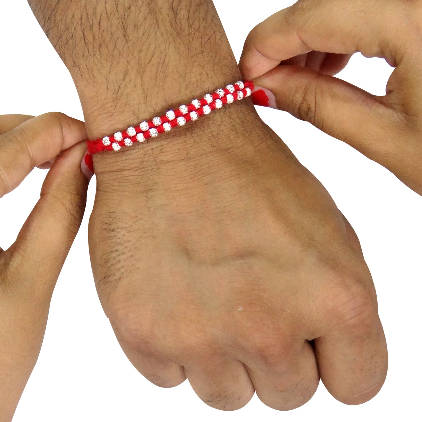 Elegant Minimalist Silver Beaded Rakhi for Brother – Handcrafted Thread