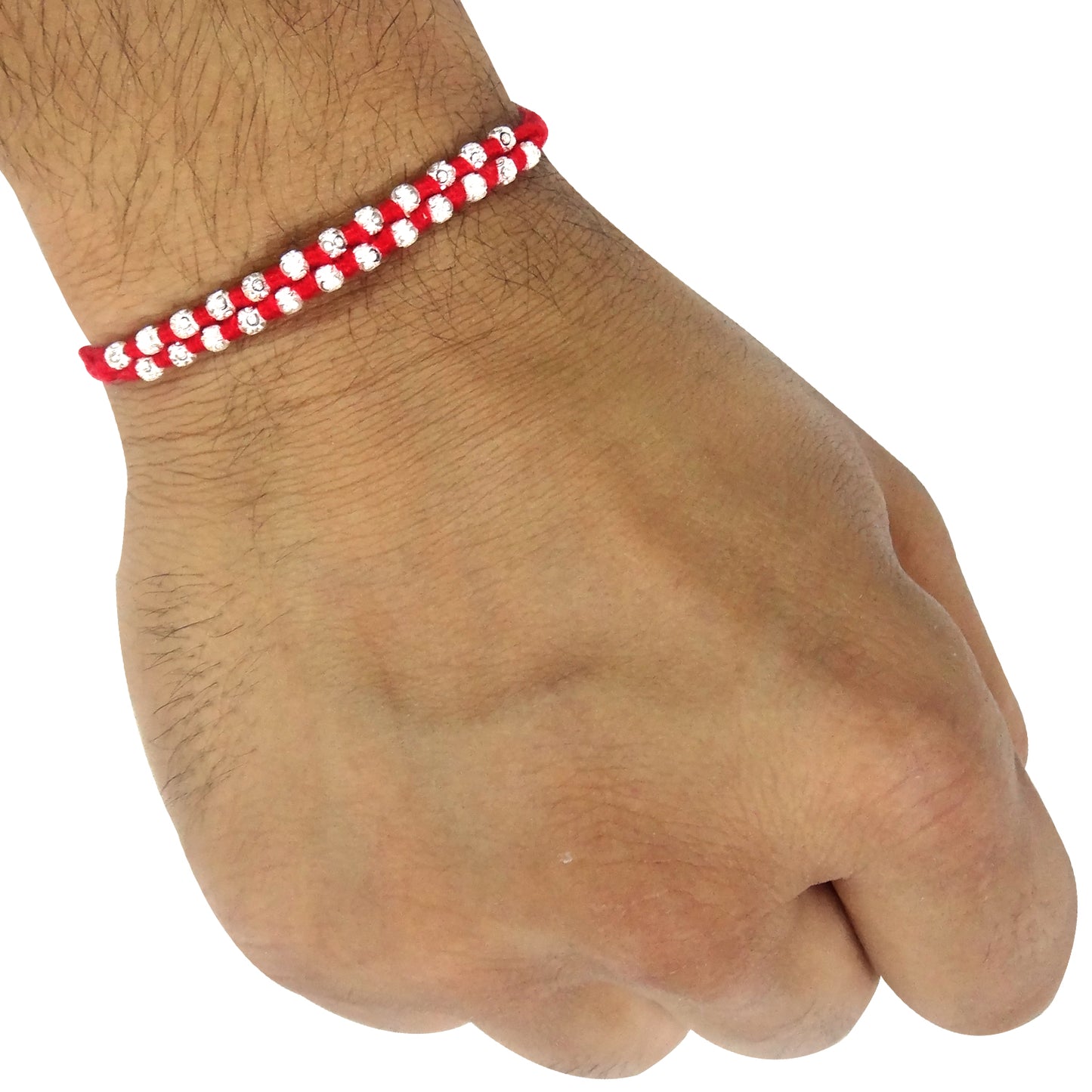 Elegant Minimalist Silver Beaded Rakhi for Brother – Handcrafted Thread