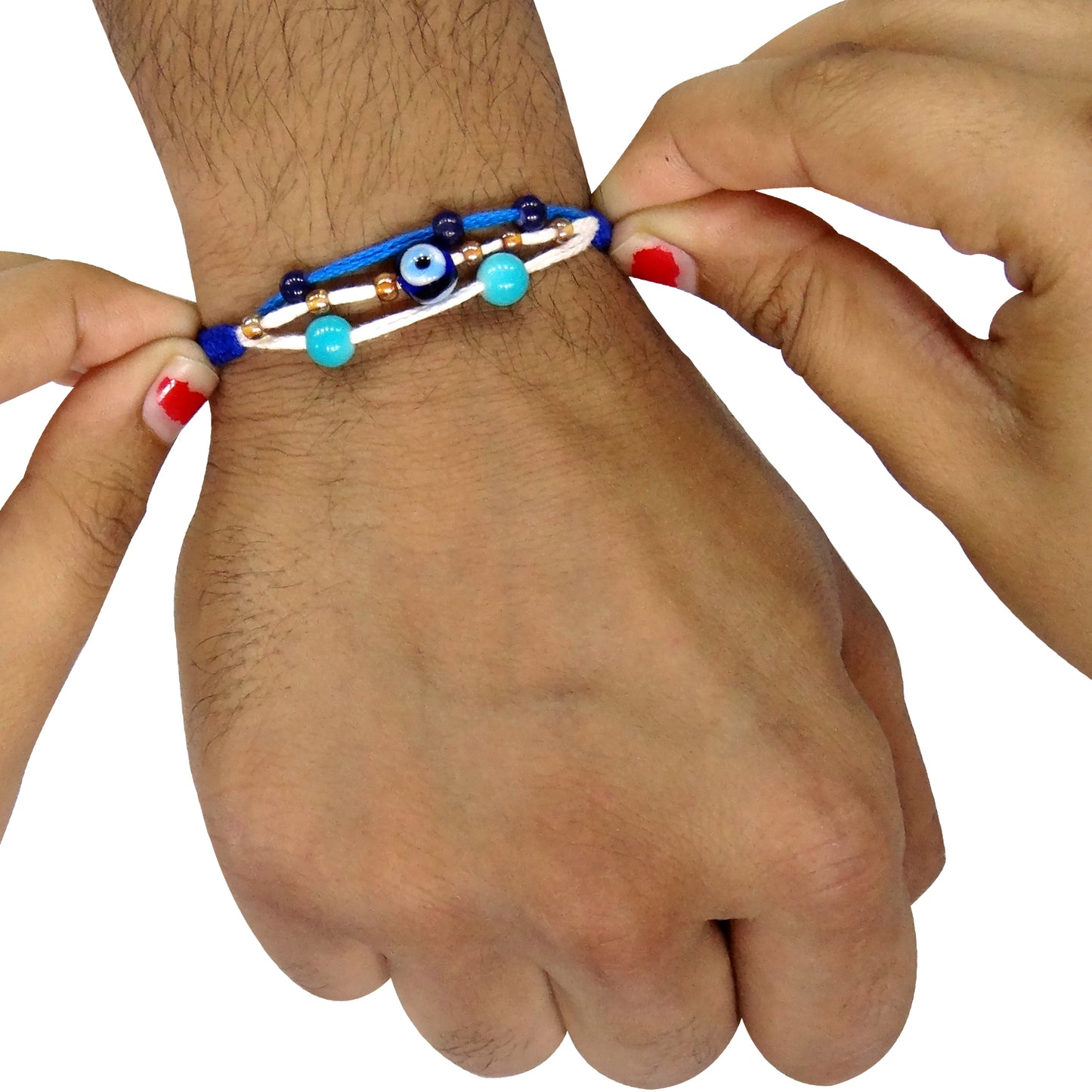 Premium Sky Blue Evil Eye Rakhi for Bhaiya with Protective Charm | Stylish Handmade Rakhi