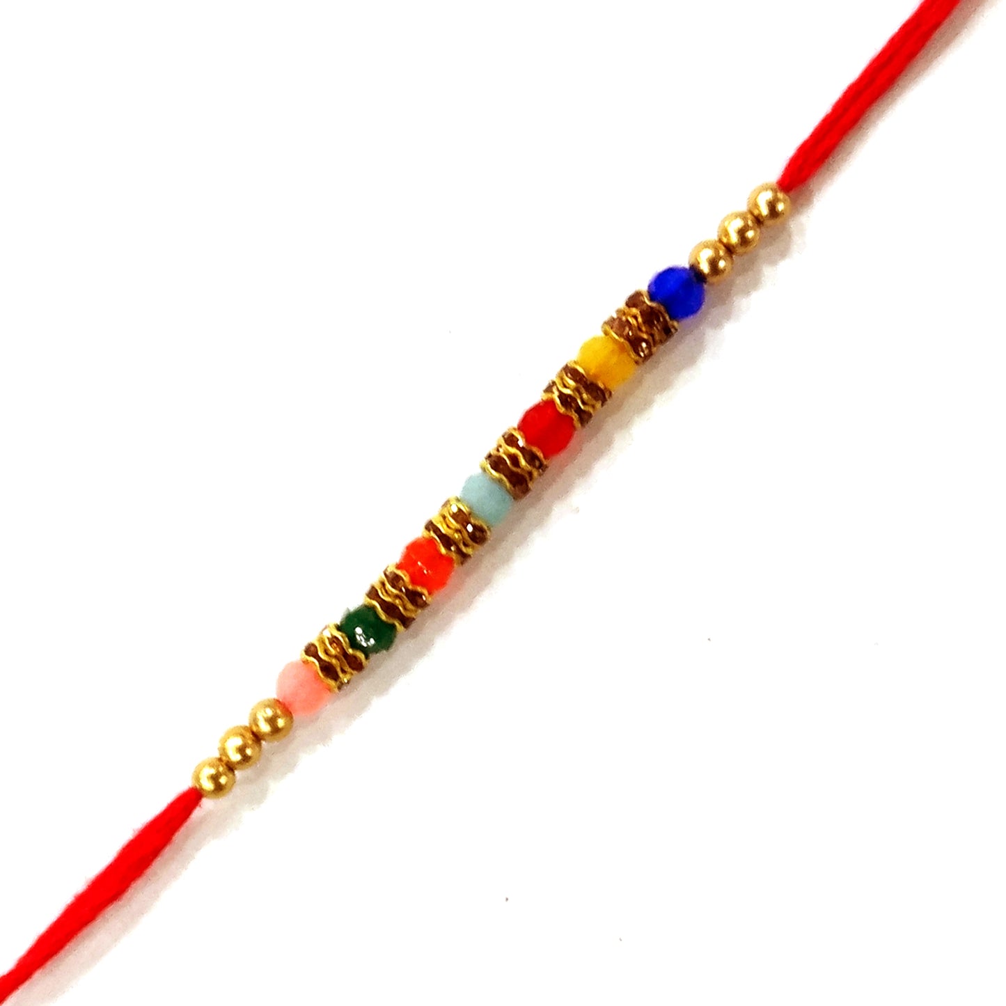 Premium Multicolor Beads Rakhi with Golden Spacers | Simple & Stylish Rakhi for Bhaiya