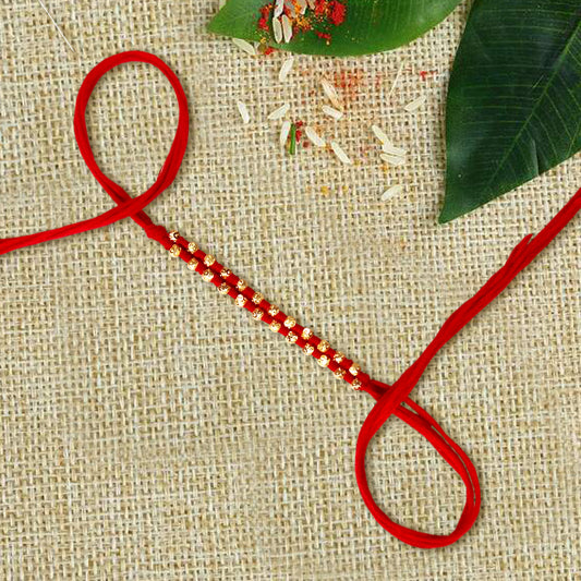 Golden Beads Red Dora Rakhi for Brother – Designer Red Dora Rakhi Thread By Upharkaro