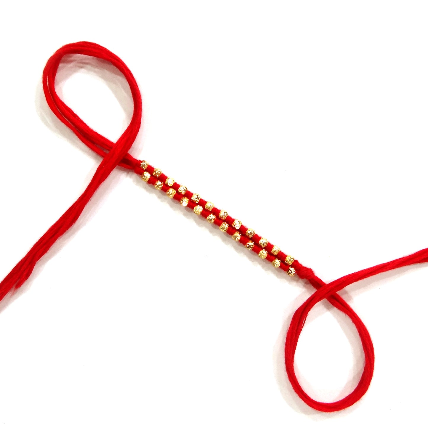 Elegant Minimalist Golden Beaded Rakhi for Brother – Handcrafted Thread
