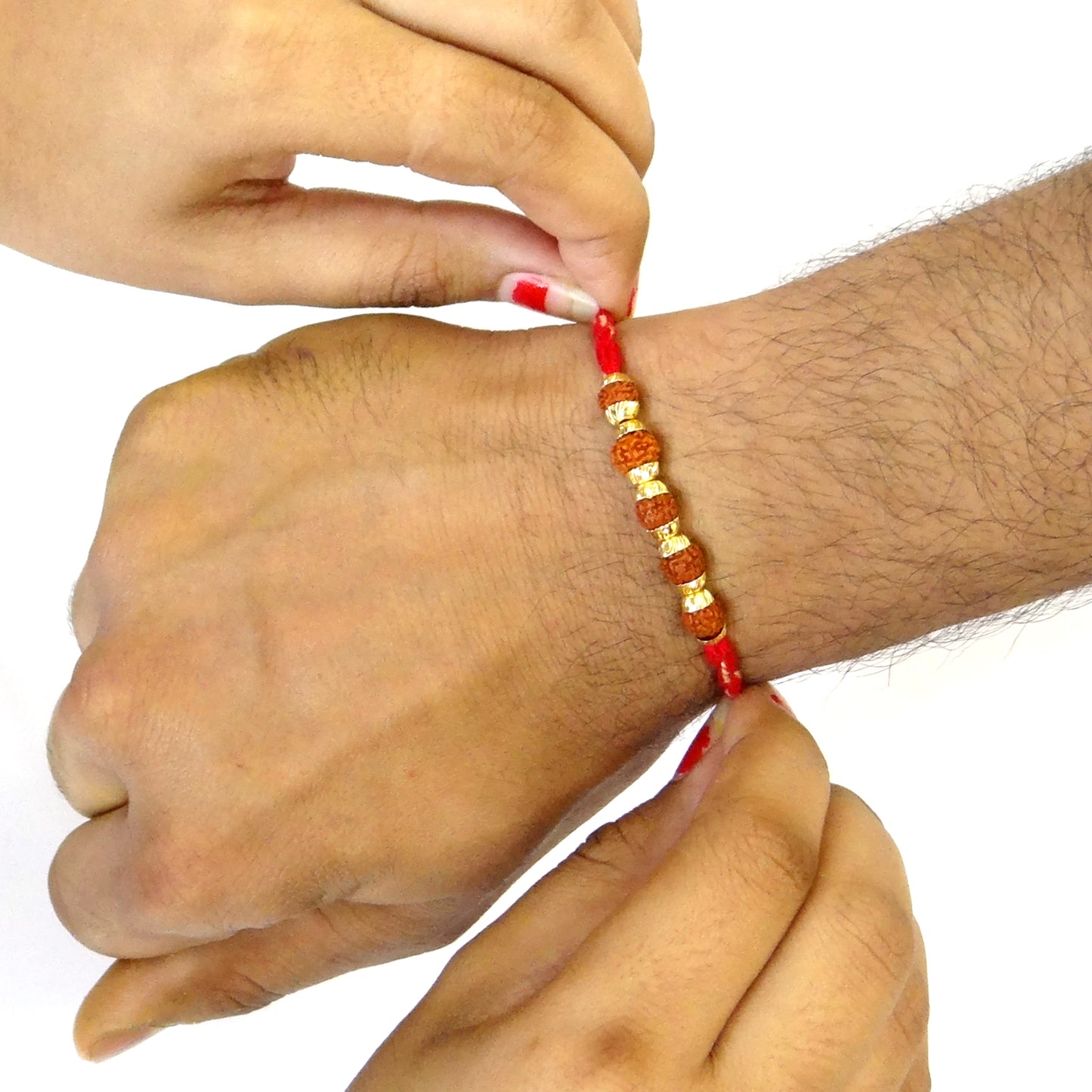 Premium Handmade Rudraksha Rakhi for Brother with Red Kalawa Thread & Golden Beads | Traditional Spiritual Rakhi