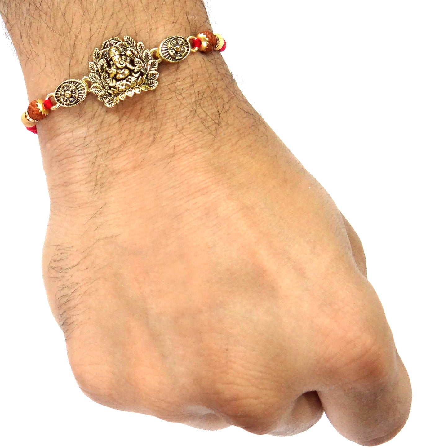 Stylish Classic Ganesh Ji Rakhi with Rudraksha & Antique Finish for Brother | Handmade Rakhi