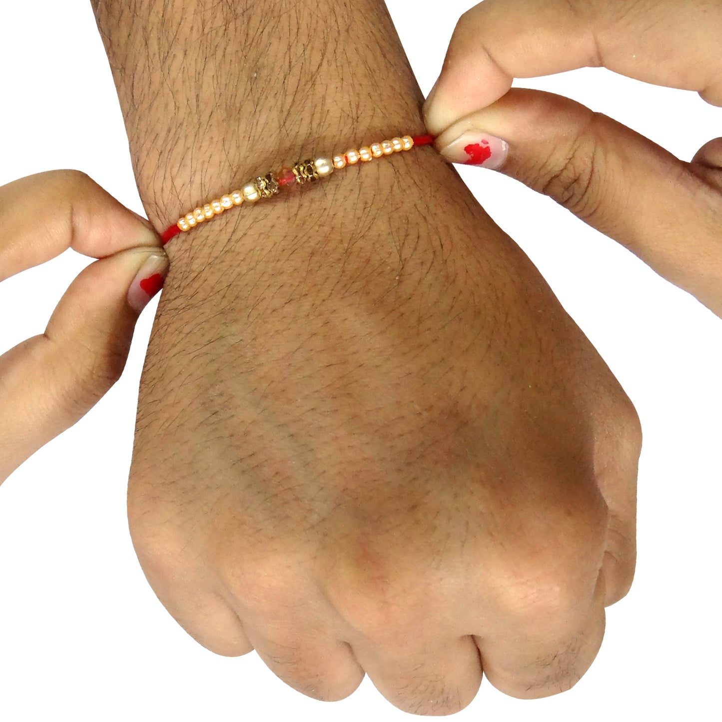 Elegant White Pearl Beaded Rakhi with Crystal Centerpiece | Designer Rakhi for Brother