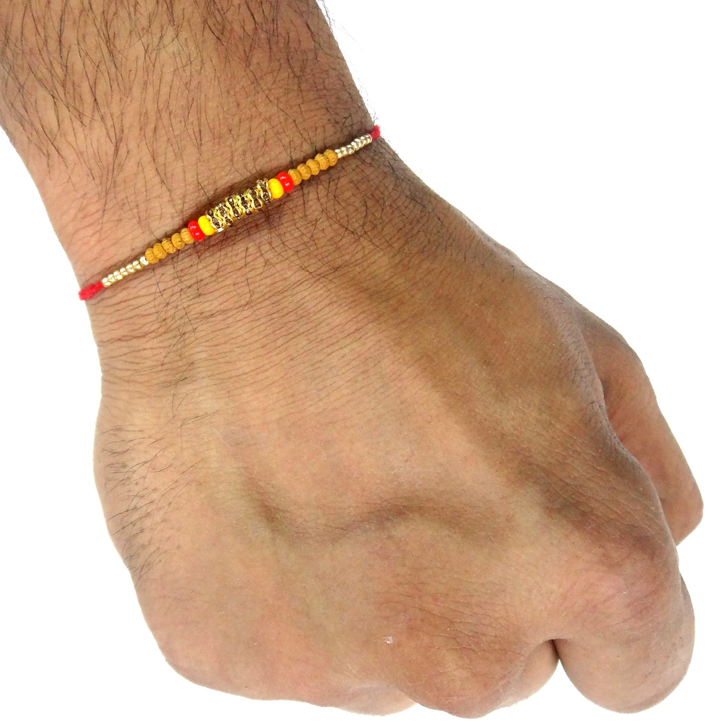 Elegant Wooden Beaded Rakhi with Golden Spacers | Minimalist Raksha Bandhan Thread