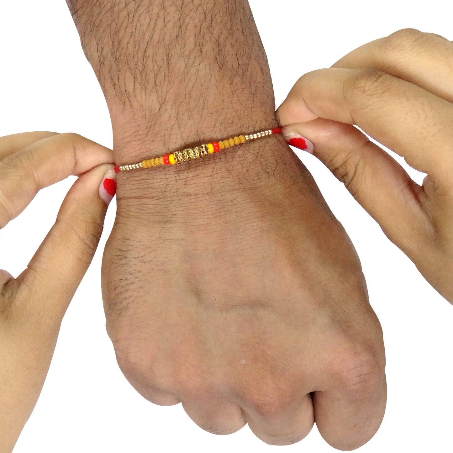 Elegant Wooden Beaded Rakhi with Golden Spacers | Minimalist Raksha Bandhan Thread