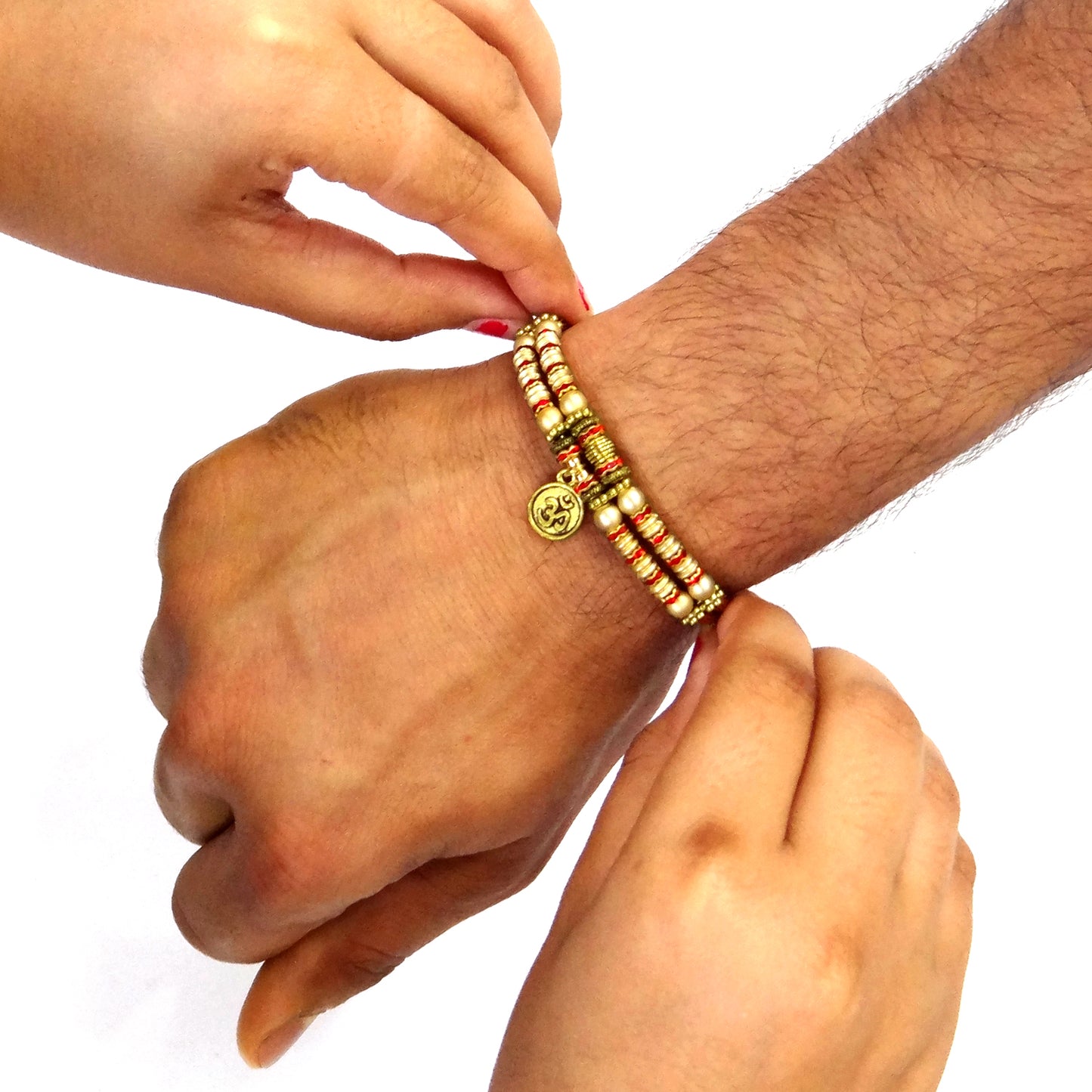 Exclusive Handmade Fancy Rakhi for Brother with Om Charm – Premium Beads Designer Rakhi