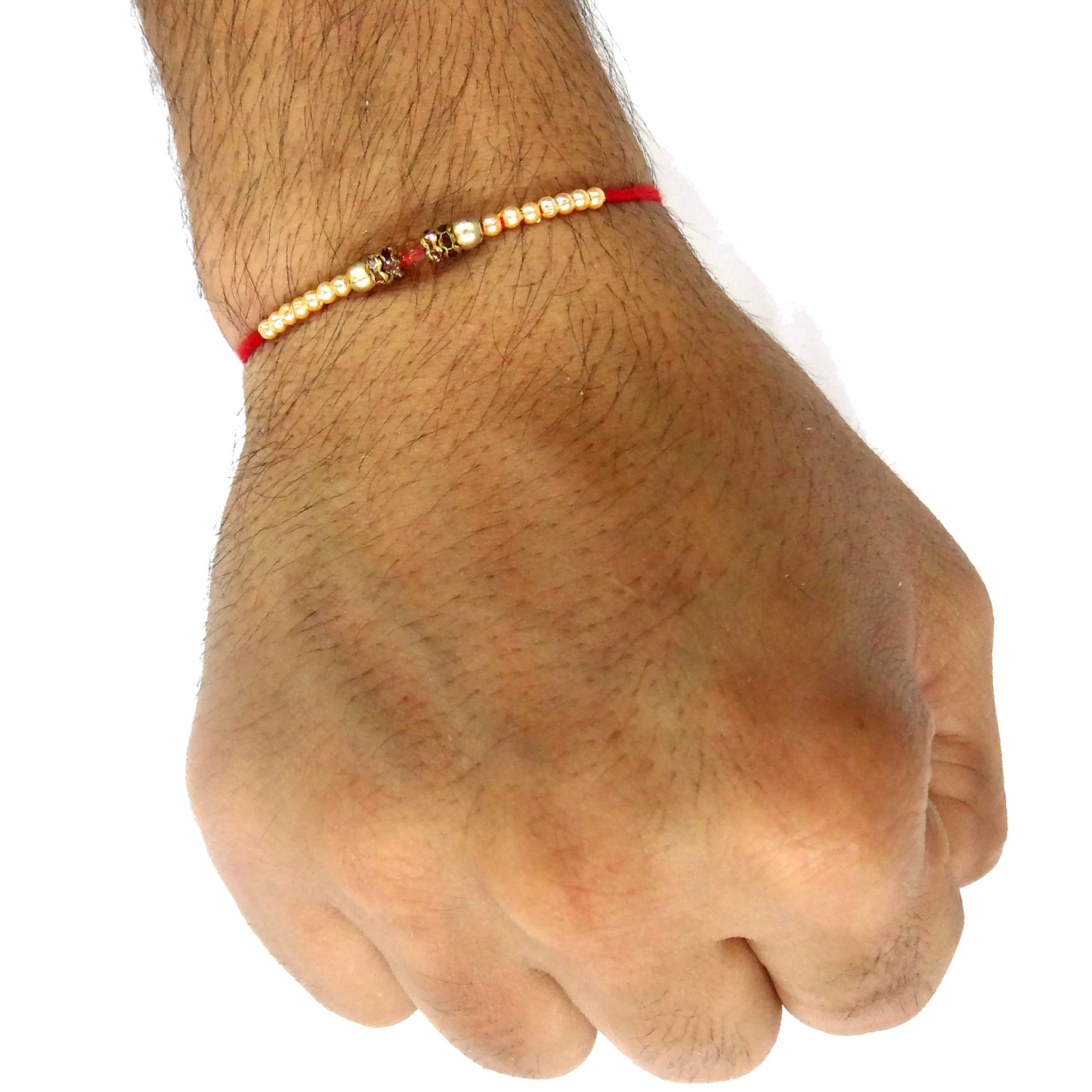 Elegant White Pearl Beaded Rakhi with Crystal Centerpiece | Designer Rakhi for Brother