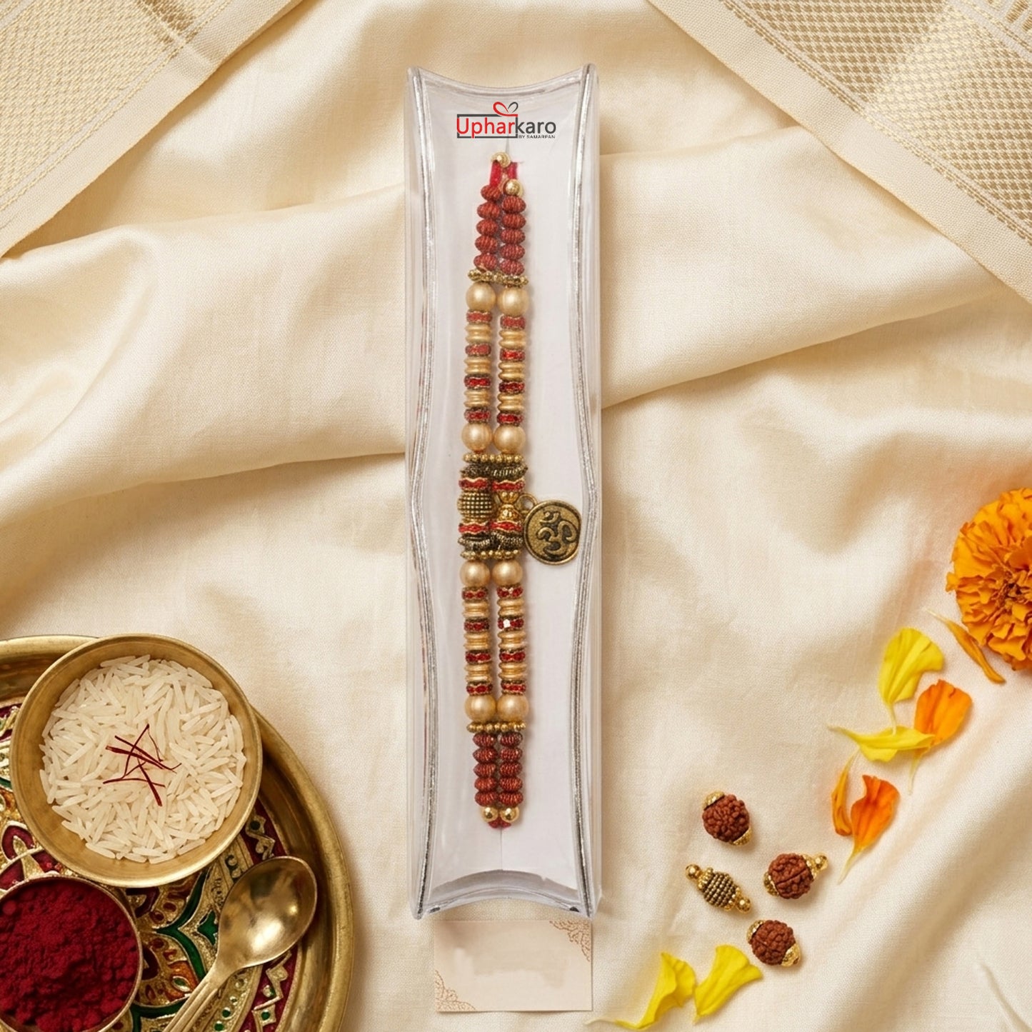 Exclusive Handmade Fancy Rakhi for Brother with Om Charm – Premium Beads Designer Rakhi