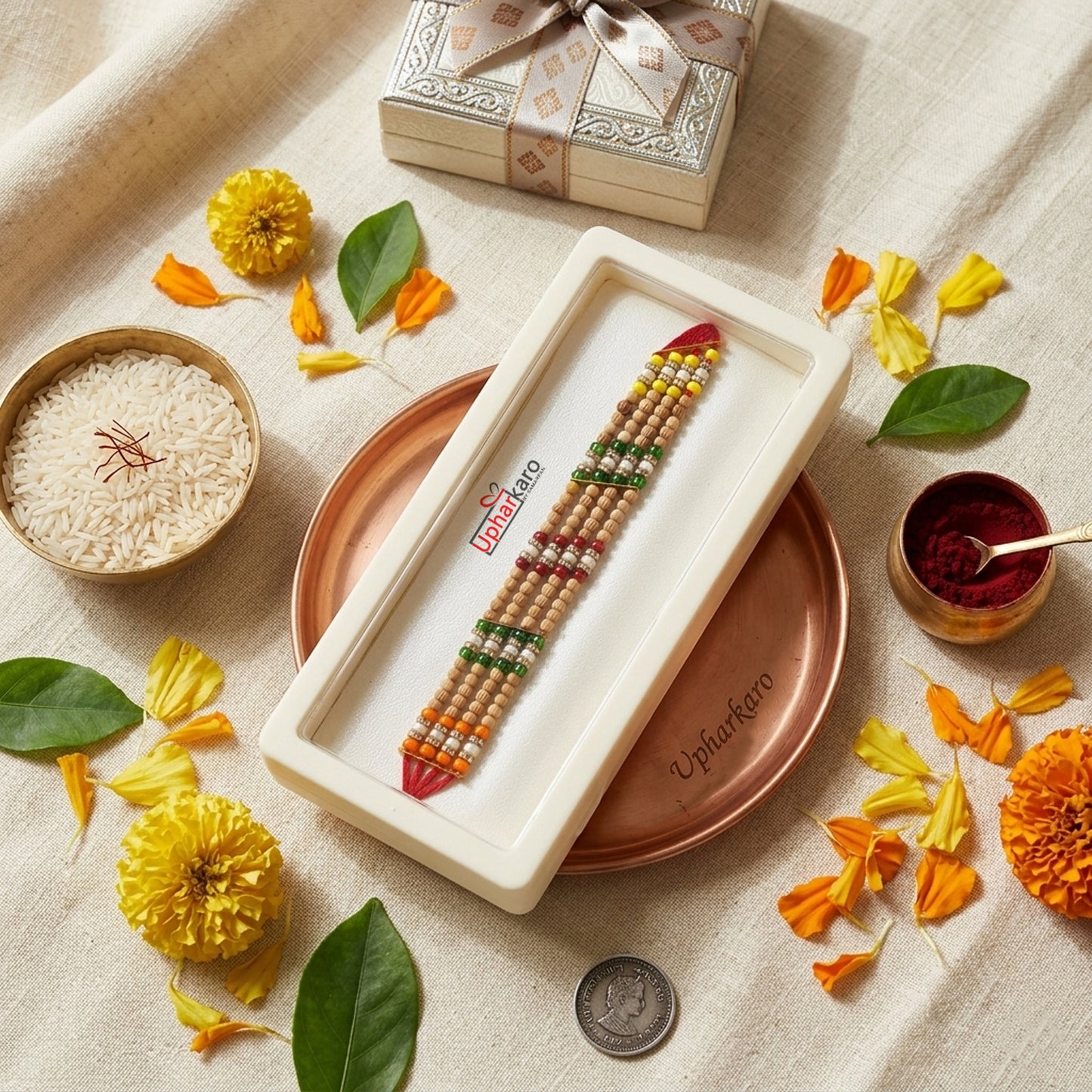 Premium Multi-Layer Chandan Beads Rakhi for Brother | Traditional Sandalwood Rakhi