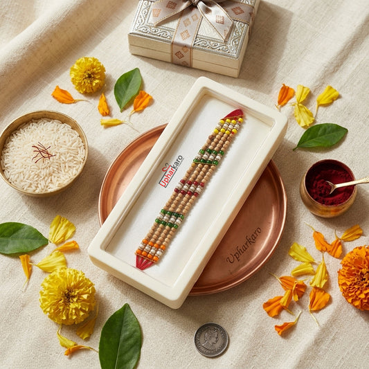 Premium Multi-Layer Chandan Beads Rakhi for Brother | Traditional Sandalwood Rakhi