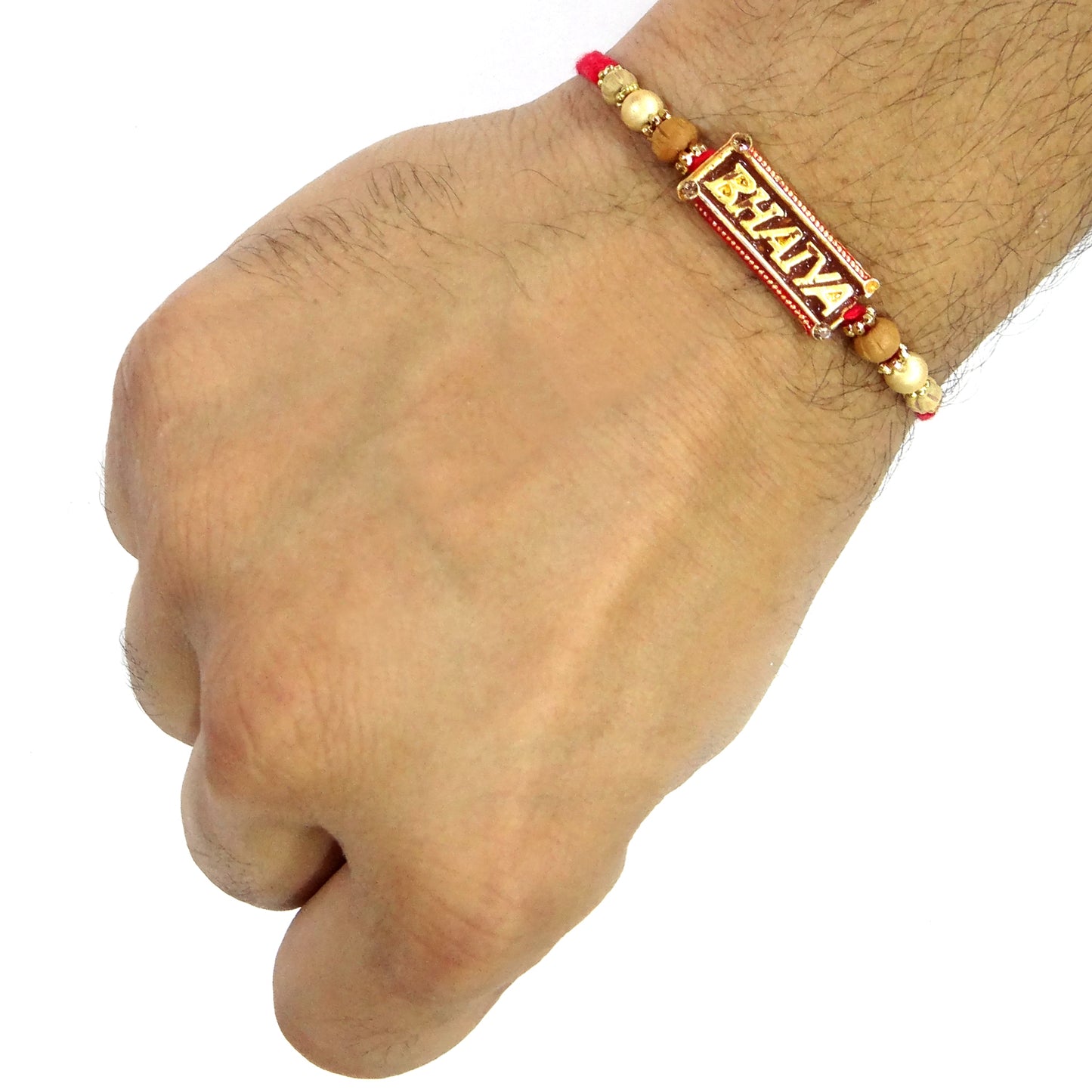 Elegant Handmade Bhaiya Rakhi with Rudraksha and Golden Accents