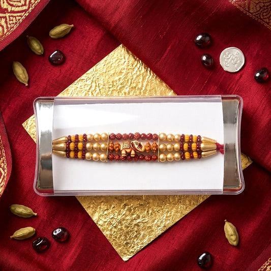 Premium Golden Beads Designer Rakhi for Brother | Traditional Kalawa Rakhi