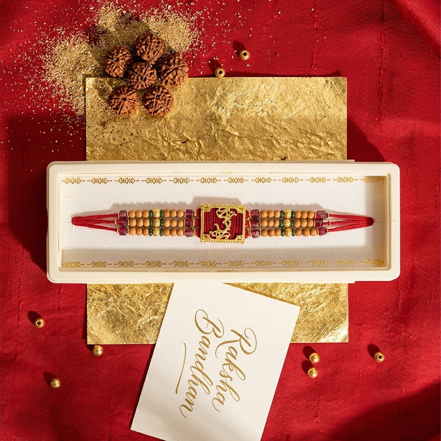 Sacred Om Rakhi with Beads & Red Thread | Auspicious Rakhi for Bhai
