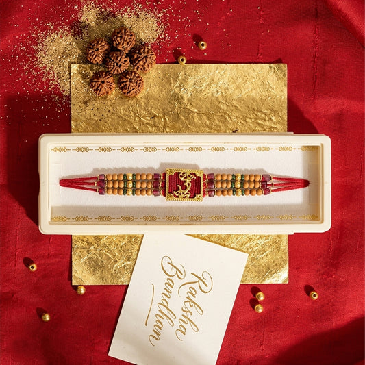 Sacred Om Rakhi with Beads & Red Thread | Auspicious Rakhi for Bhai
