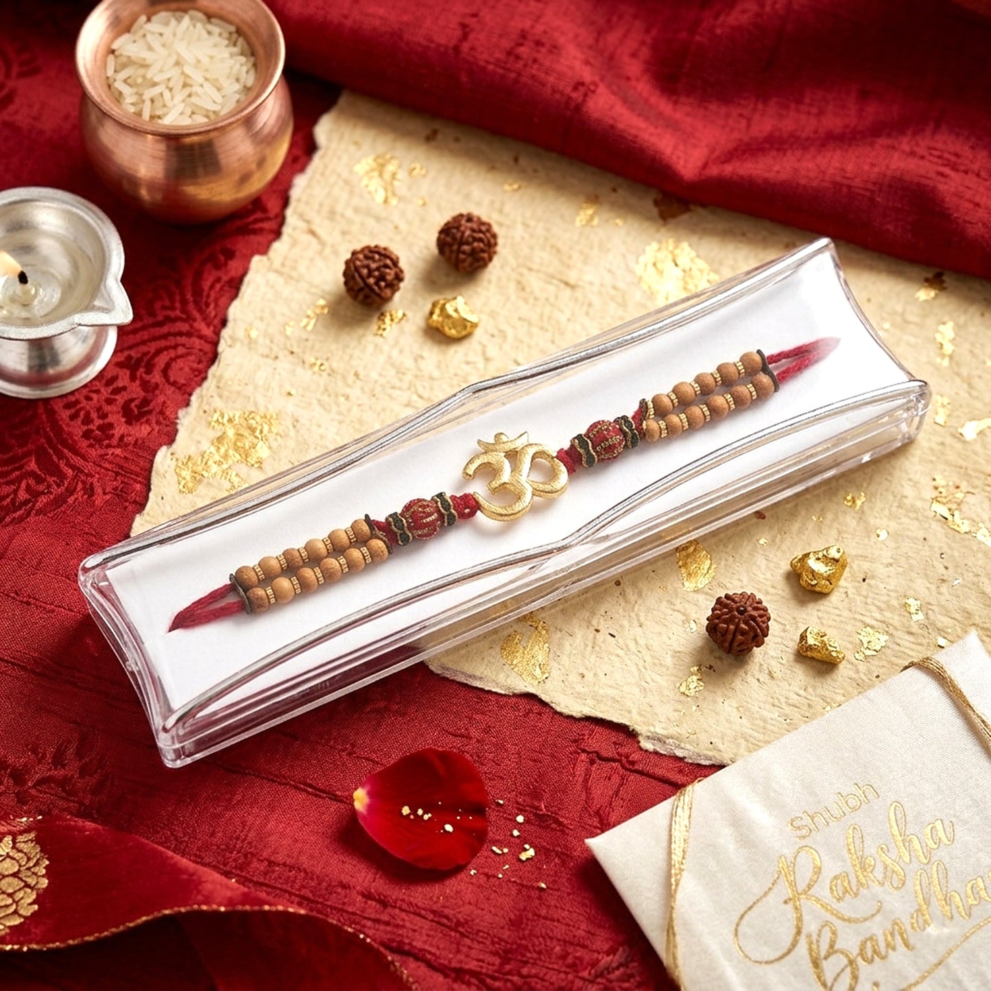 Premium Om Symbol Rakhi with Beads & Red Thread | Auspicious Rakhi for Brother