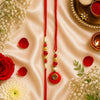Elegant Bhaiya Bhabhi Lumba Rakhi Set with Pearl Beads | Designer Couple Rakhi for Raksha Bandhan (red)