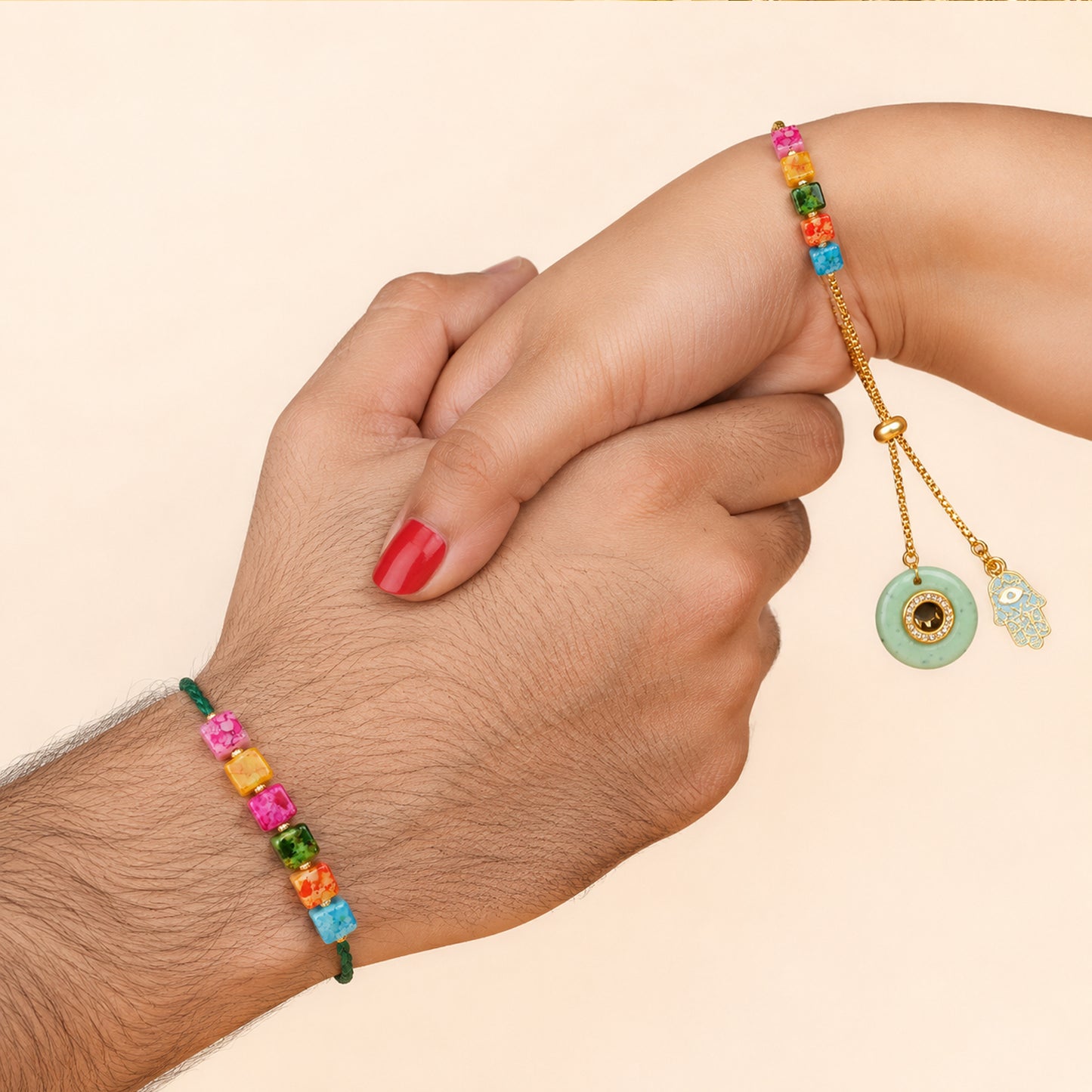 Rainbow Beads Designer Bhaiya-Bhabhi Lumba Rakhi Set with Unicorn Charm & Adjustable Bracelet Style