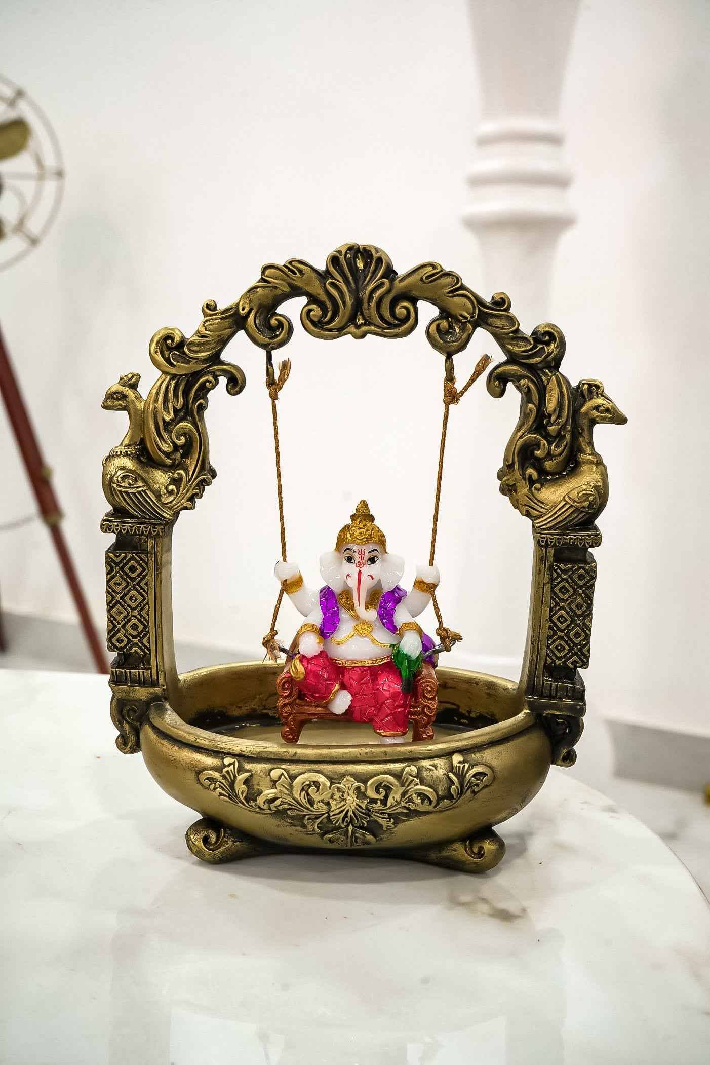 Resin Ganesha on Swing Religious Idol Upharkaro