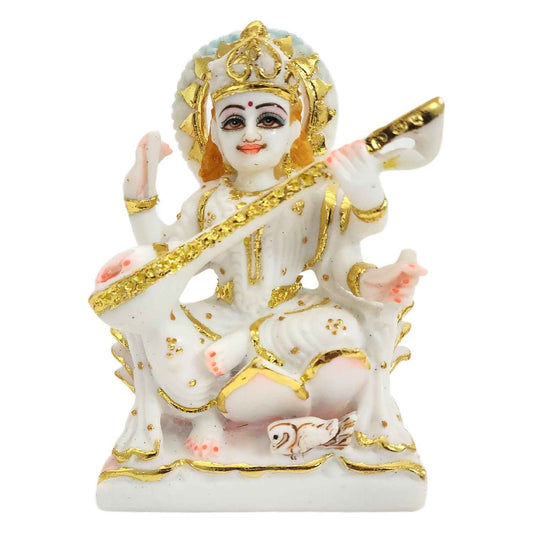 Marble Dust Divine Saraswati Statue ( 6 Inch ) By Upharkaro