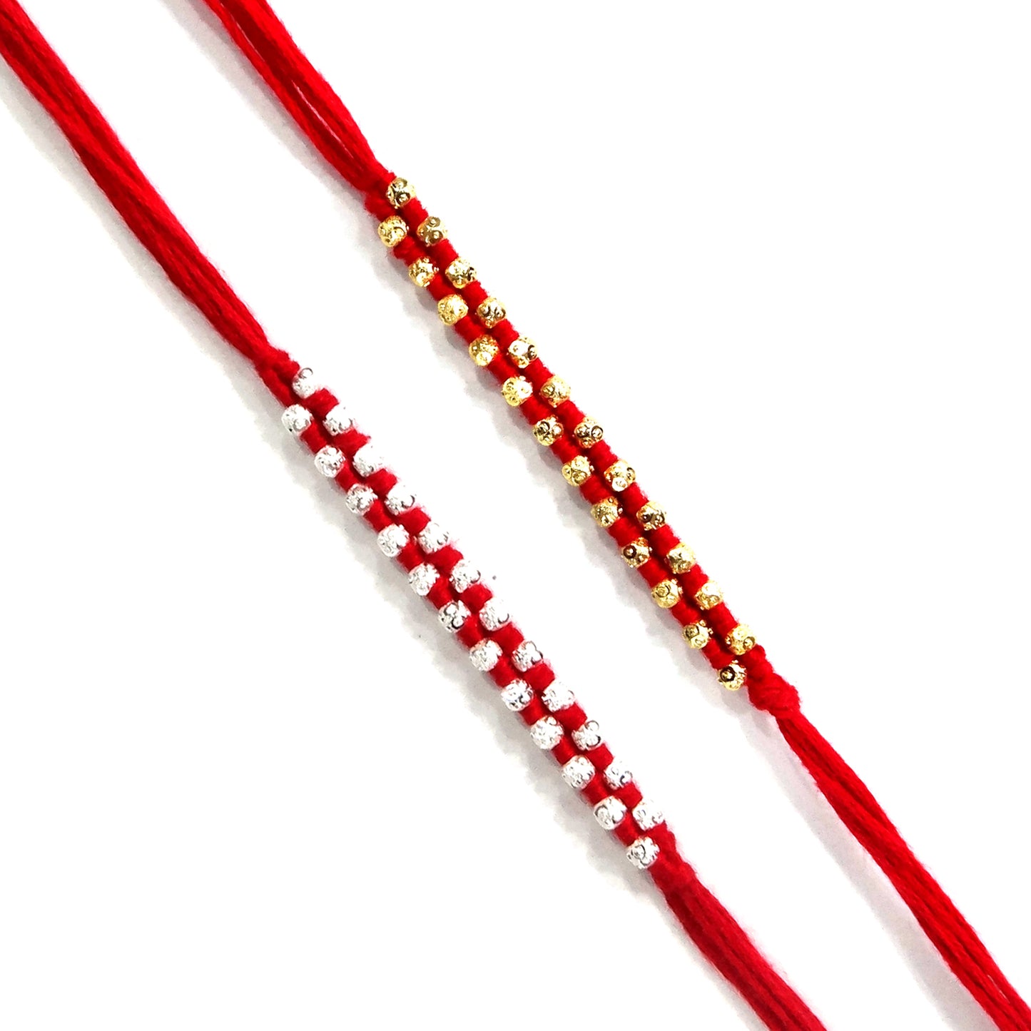 Upharkaro Premium Designer Rakhi Set for Brother | Handmade Gold & Silver Beads Raksha Bandhan Rakhi with Red Sacred Thread | Traditional Adjustable Rakhi | Pack of 2