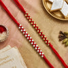 Upharkaro Premium Designer Rakhi Set for Brother | Handmade Gold & Silver Beads Raksha Bandhan Rakhi with Red Sacred Thread | Traditional Adjustable Rakhi | Pack of 2