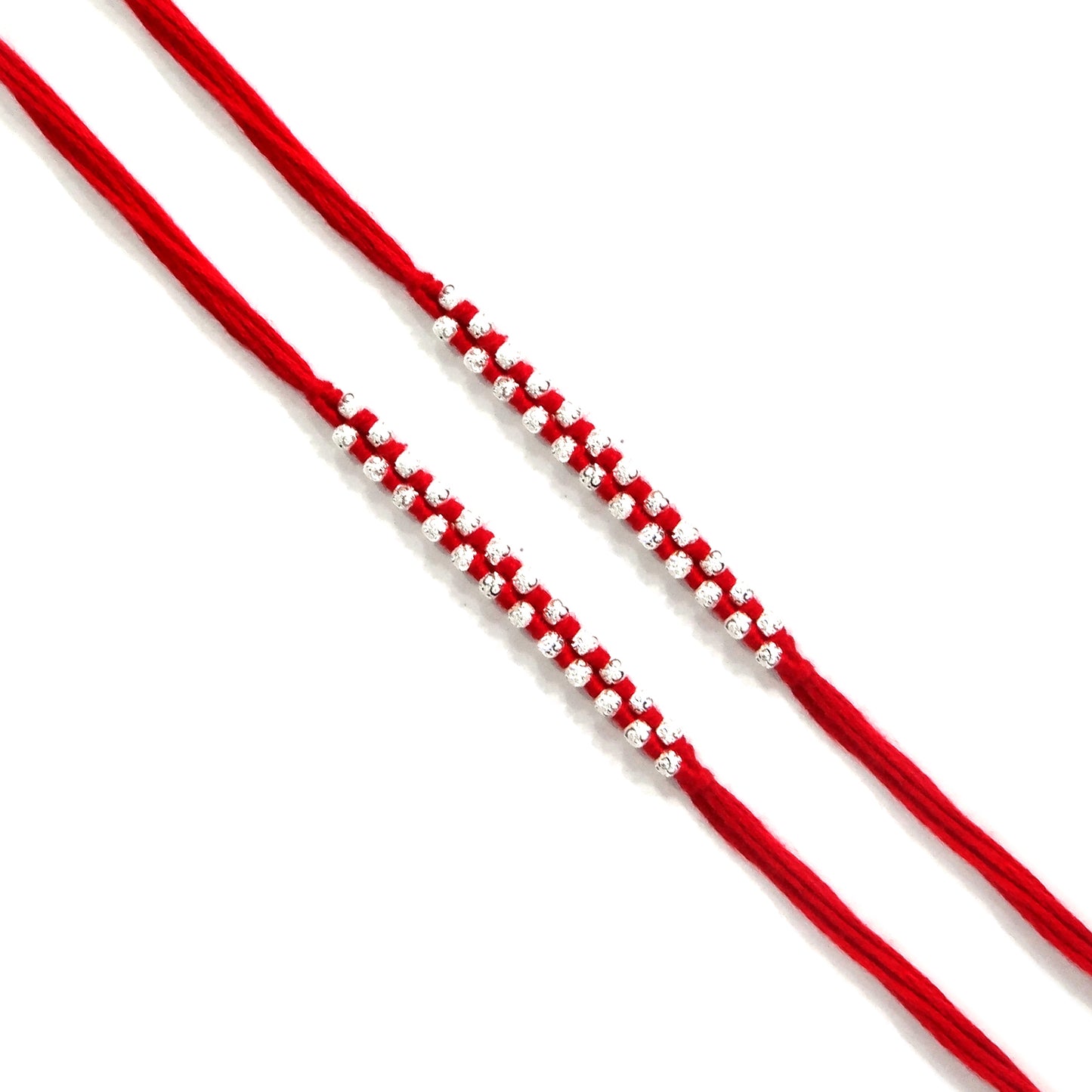 Upharkaro Premium Silver Beads Rakhi Set for Brother | Handmade Traditional Raksha Bandhan Rakhi with Red Sacred Thread | Elegant Adjustable Rakhi | Pack of 2
