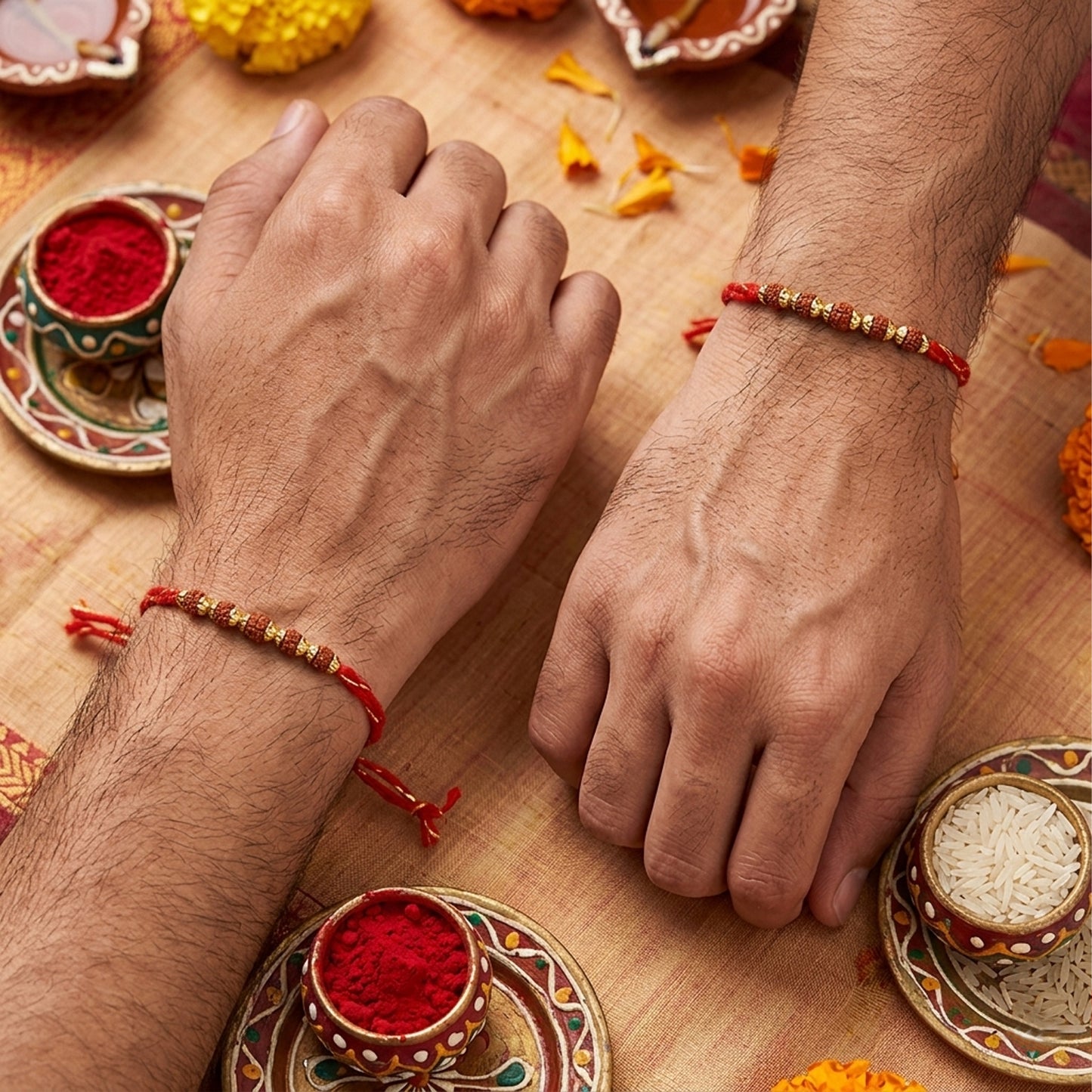 Upharkaro Premium Rudraksha Rakhi Set for Bhai | Traditional Handmade Raksha Bandhan Rakhi with Golden Beads | Spiritual & Adjustable Sacred Thread | Pack of 2