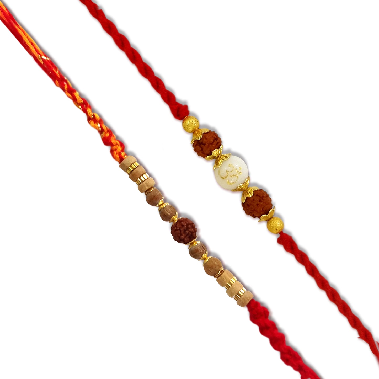 Upharkaro Premium Om & Rudraksha Rakhi Set for Brother | Handmade Designer Raksha Bandhan Rakhi with Rudraksha, Wooden Beads & Red Sacred Thread | Traditional Adjustable Rakhi | Pack of 2