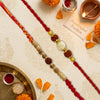 Upharkaro Premium Om & Rudraksha Rakhi Set for Brother | Handmade Designer Raksha Bandhan Rakhi with Rudraksha, Wooden Beads & Red Sacred Thread | Traditional Adjustable Rakhi | Pack of 2