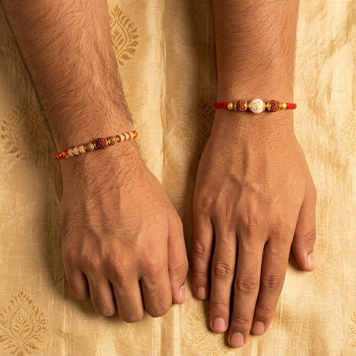 Upharkaro Premium Om & Rudraksha Rakhi Set for Brother | Handmade Designer Raksha Bandhan Rakhi with Rudraksha, Wooden Beads & Red Sacred Thread | Traditional Adjustable Rakhi | Pack of 2