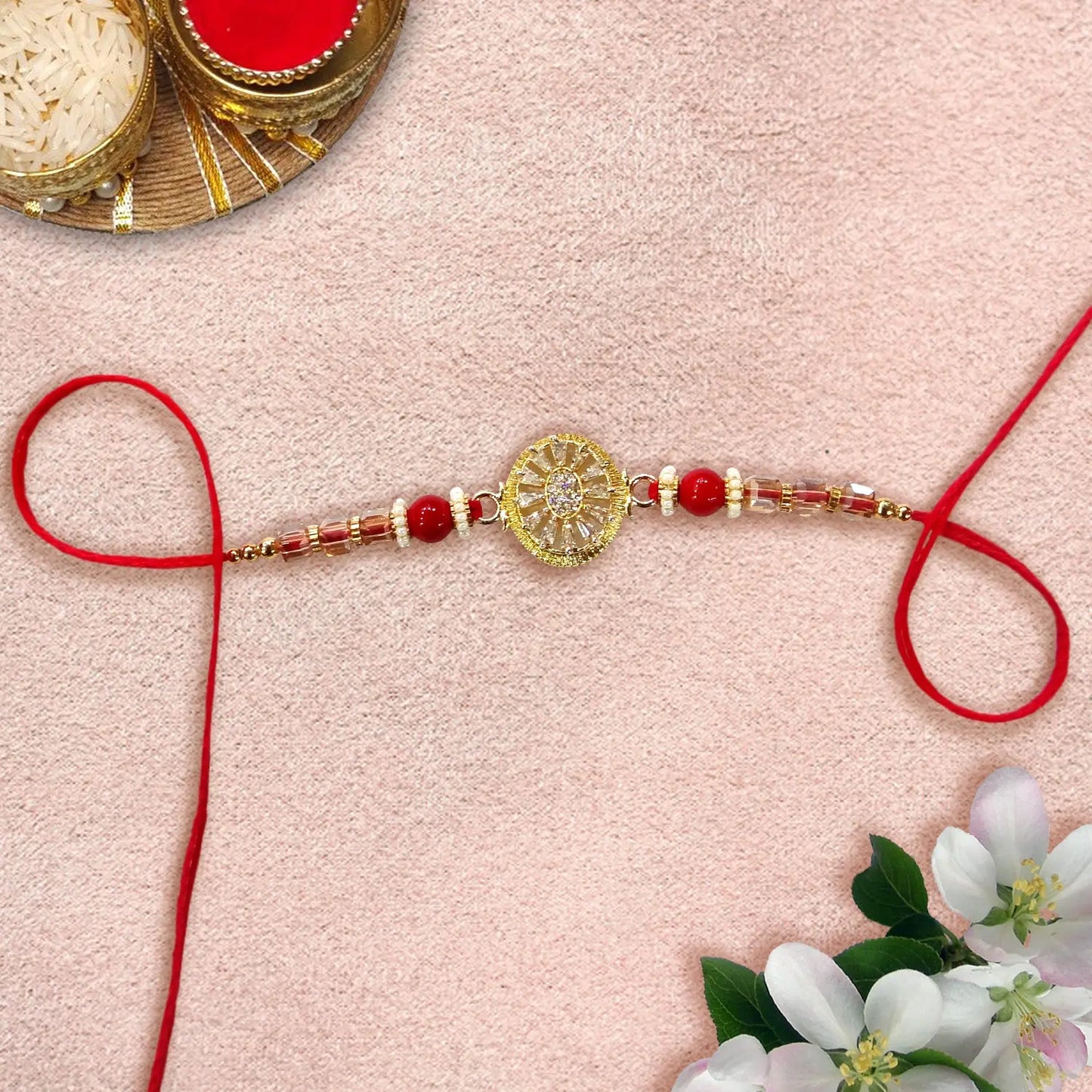Shiny Diamond with Red stone Rakhi By Upharkaro-Upharkaro