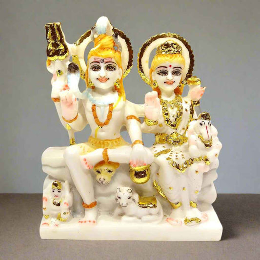 Marble Dust Antique Lord Shivparvati Statue ( 6 Inch ) By Upharkaro