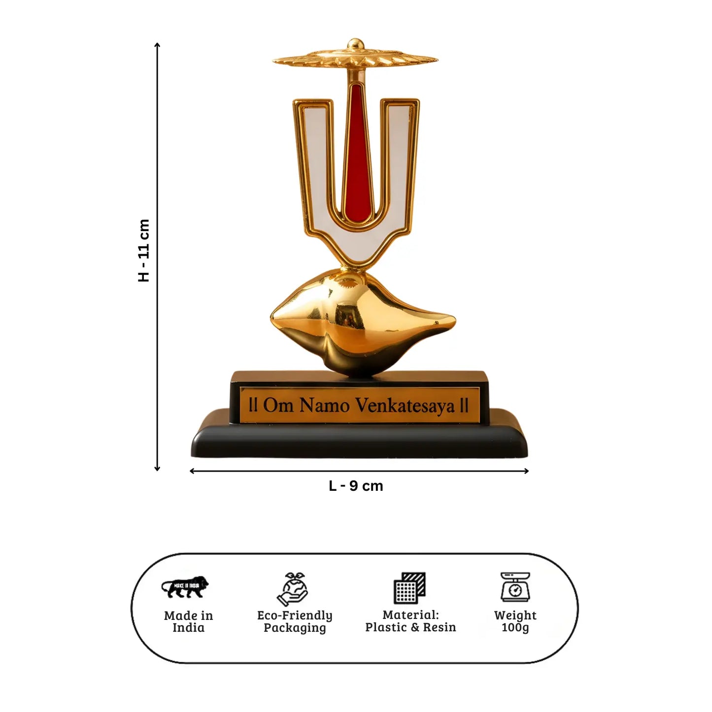 Decorative item with measurements and product details on a white background