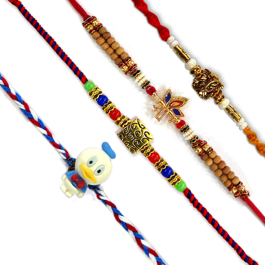 Traditional Shri Ganesh Rakhi & Kids Rakhi – Combo Set of 4 for Brothers | Upharkaro-Upharkaro