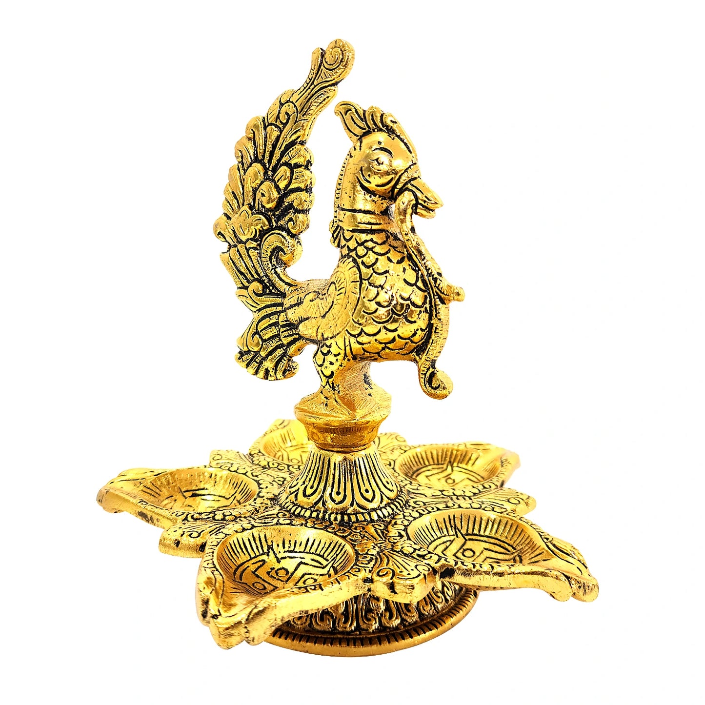 Decorative gold statue of a rooster on a white background