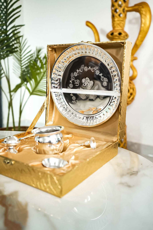 Traditional Silver Thali Set for Diwali, Weddings, and Religious Ceremonies-Upharkaro