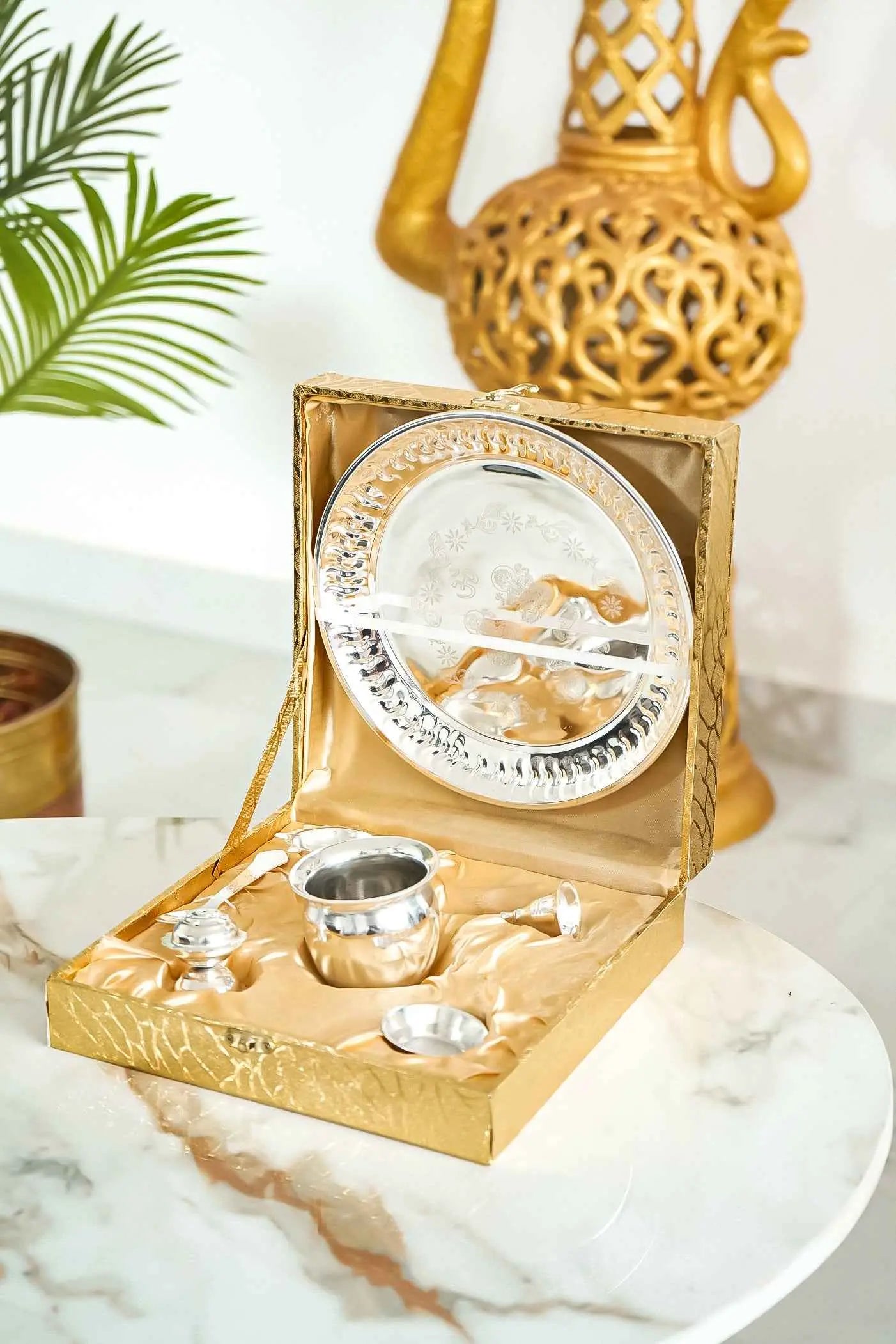 Traditional Silver Thali Set for Diwali, Weddings, and Religious Ceremonies-Upharkaro