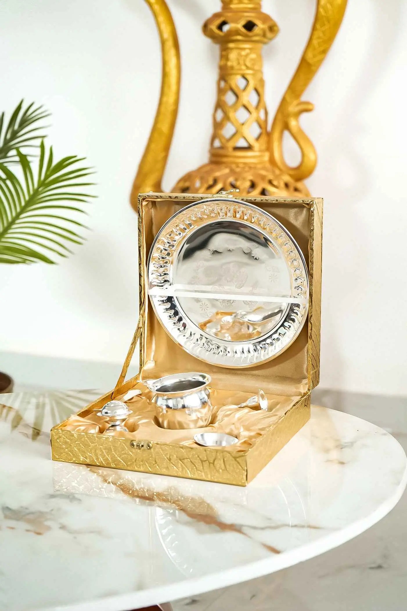 Traditional Silver Thali Set for Diwali, Weddings, and Religious Ceremonies-Upharkaro