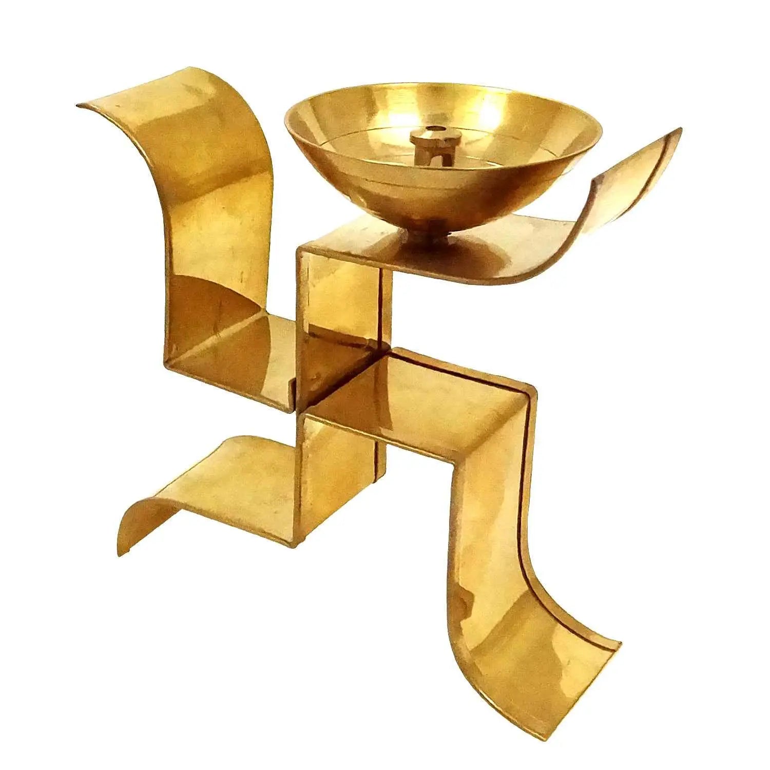 Swastik Golden Brass Puja Diya – Divine Aarti Deepak for Mandir | Premium Finish | Flat 5% OFF – Only at Upharkaro-Upharkaro