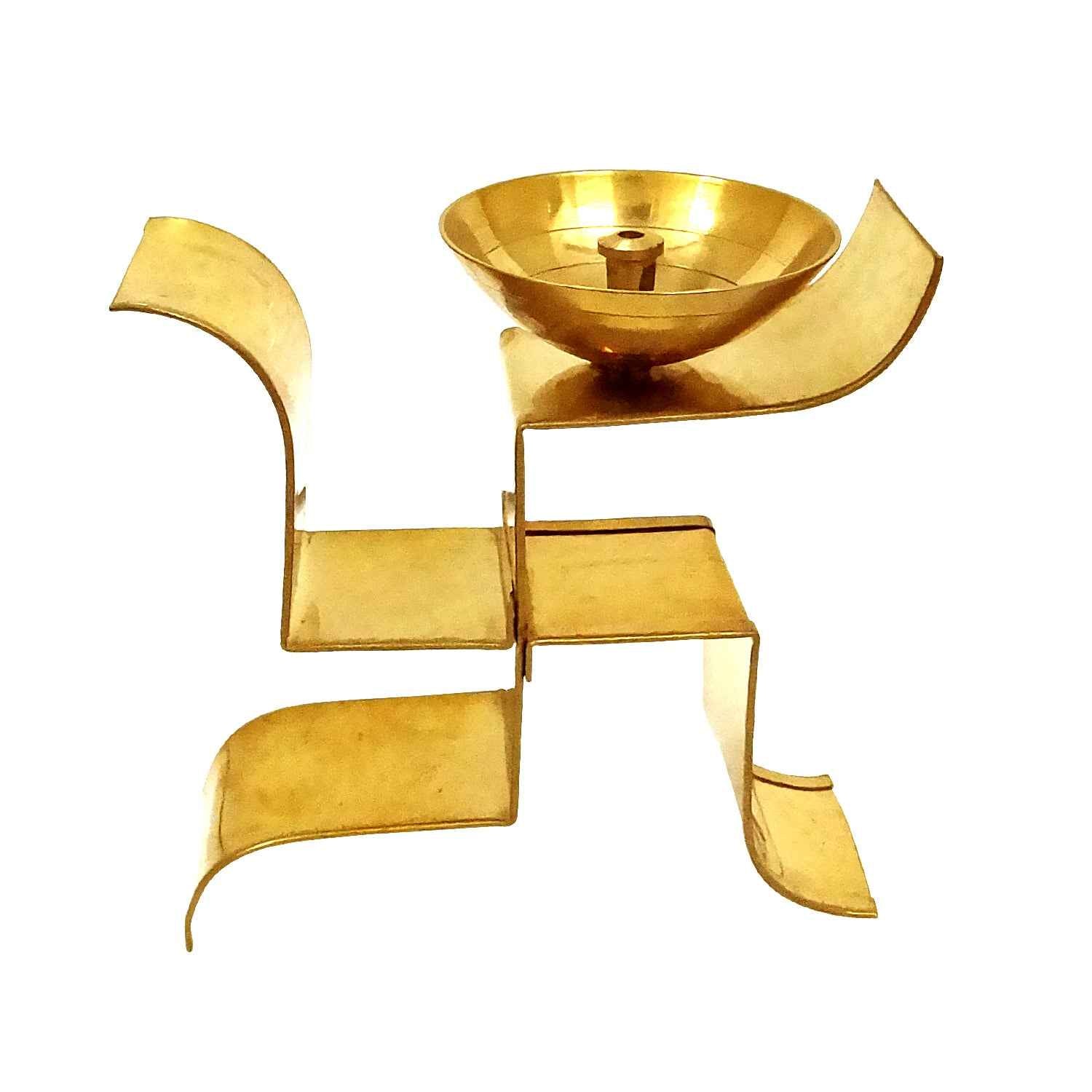 Swastik Golden Brass Puja Diya By Upharkaro