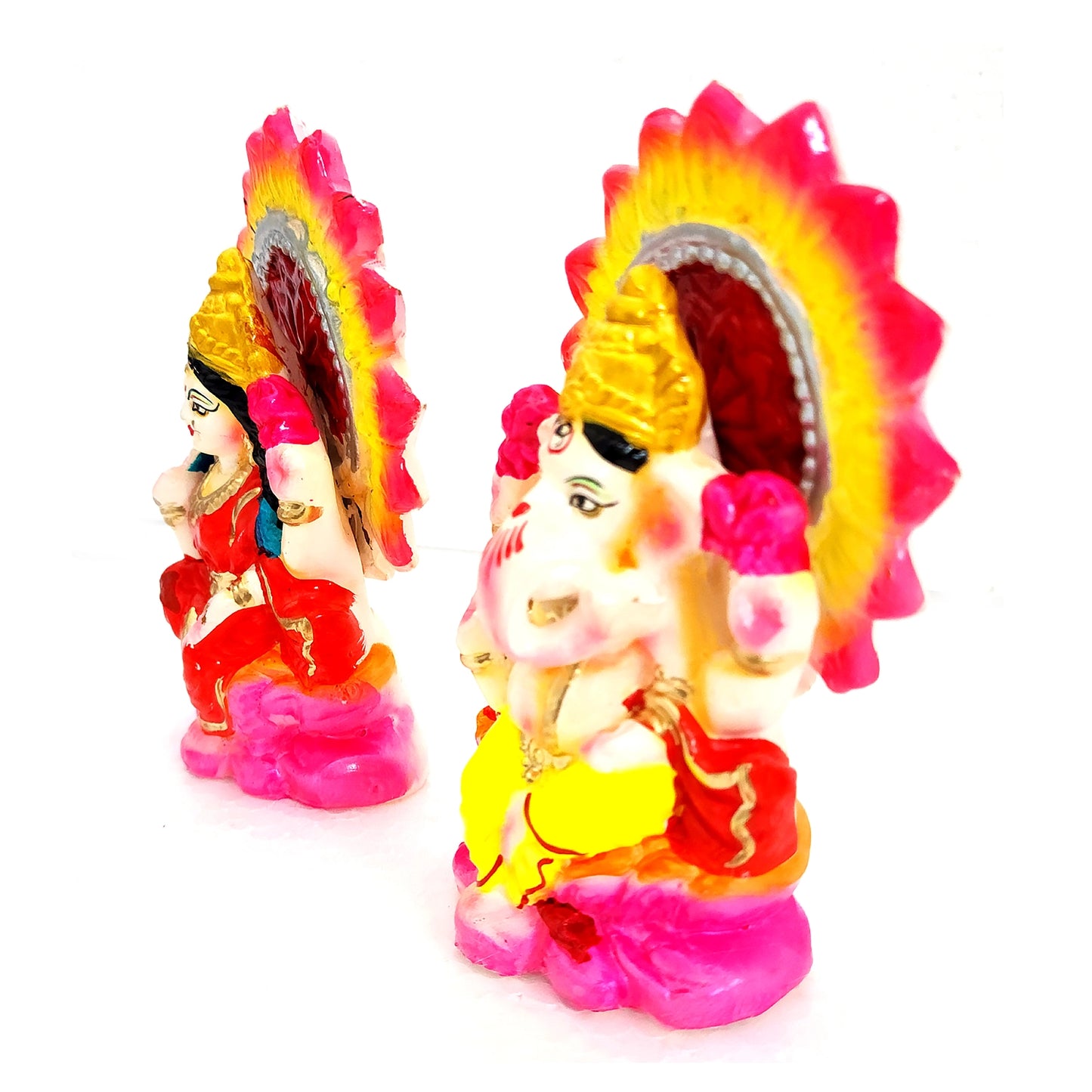 Colorful figurines with a vibrant headdress on a white background