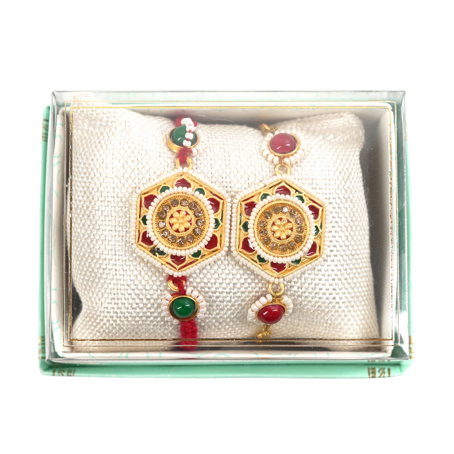 Upharkaro Premium Bhaiya Bhabhi Rakhi Combo Set | Designer Rakhi with Decorative Pooja Thali, Roli Chawal Cow Plate, Greeting Card & Fancy Clay Diya | Raksha Bandhan Gift Hamper