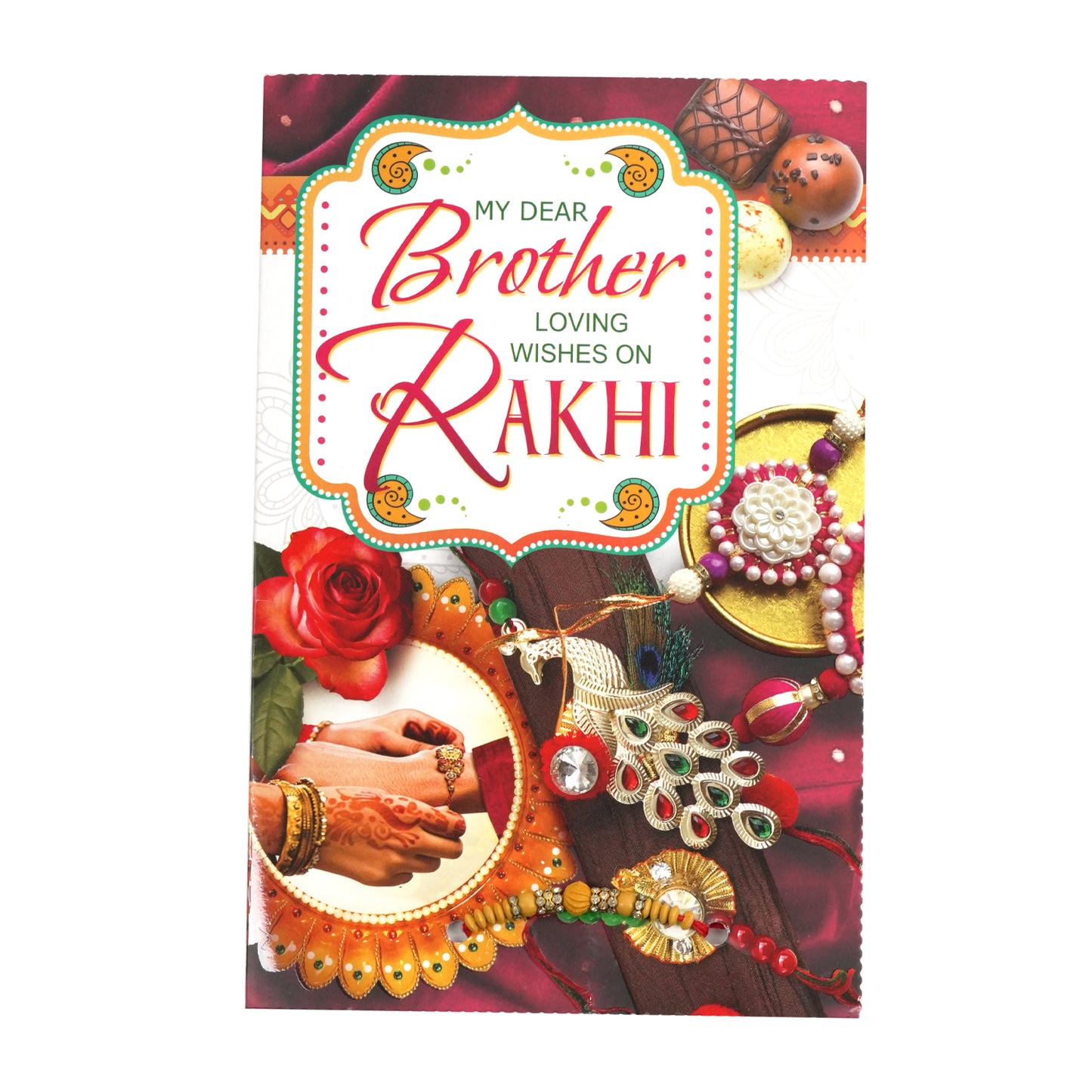 Upharkaro Premium Bhai Rakhi Combo Set | Designer Rakhi with Decorative Pooja Thali, Roli Chawal Cow Plate, Greeting Card & Fancy Clay Diya | Raksha Bandhan Gift Hamper