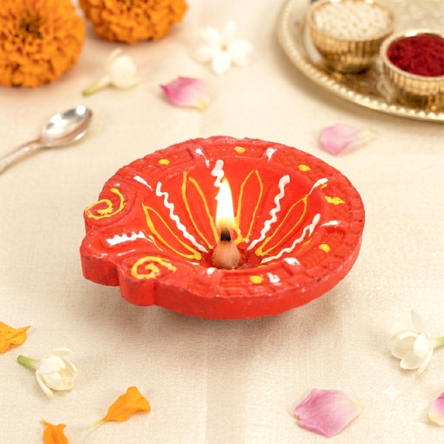 Uphakaro Premium Peacock Pooja Thali Raksha Bandhan Gift Hamper with 2 Semi-Precious Stone Rakhis, Decorative Pooja Thali, Clay Diya & Rakhi Greeting Card | Rakhi Gift Set for Brother