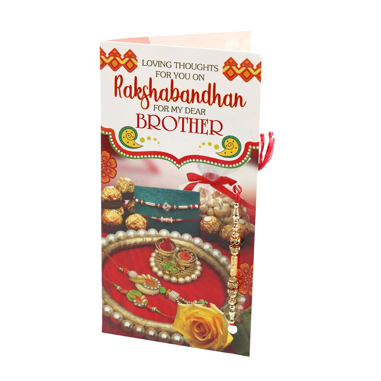 Uphakaro Premium Golden Peacock Basket Raksha Bandhan Gift Hamper with Bhaiya Bhabhi Rakhi Set, Decorative Cow Roli Chawal Holder, Clay Diya & Greeting Card | Festive Rakhi Gift Combo